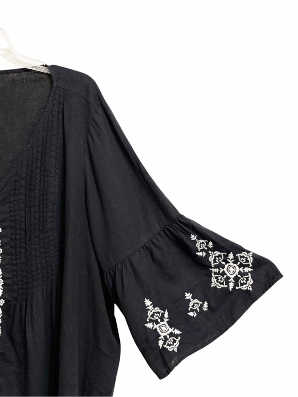Style & Co Boho Embroidered Flare Sleeve Top Womens 3X Black Linen Blend Hippie - Picture 4 of 9